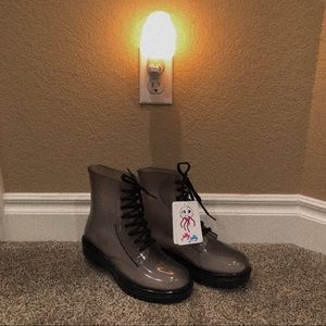 black jelly combat boots